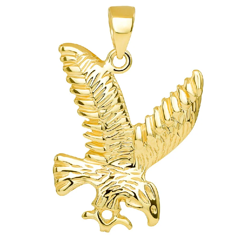 14k Solid Yellow Gold Soaring American Eagle Animal Pendant