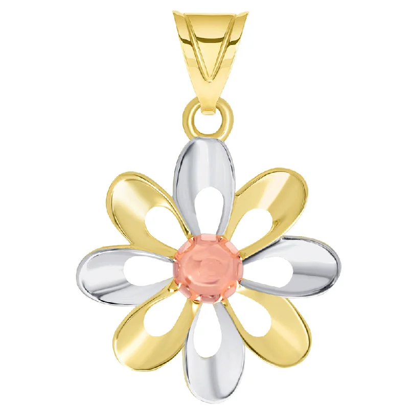 14k Yellow Gold and Rose Gold High Polish Tri-Tone Open Daisy Charm Pendant