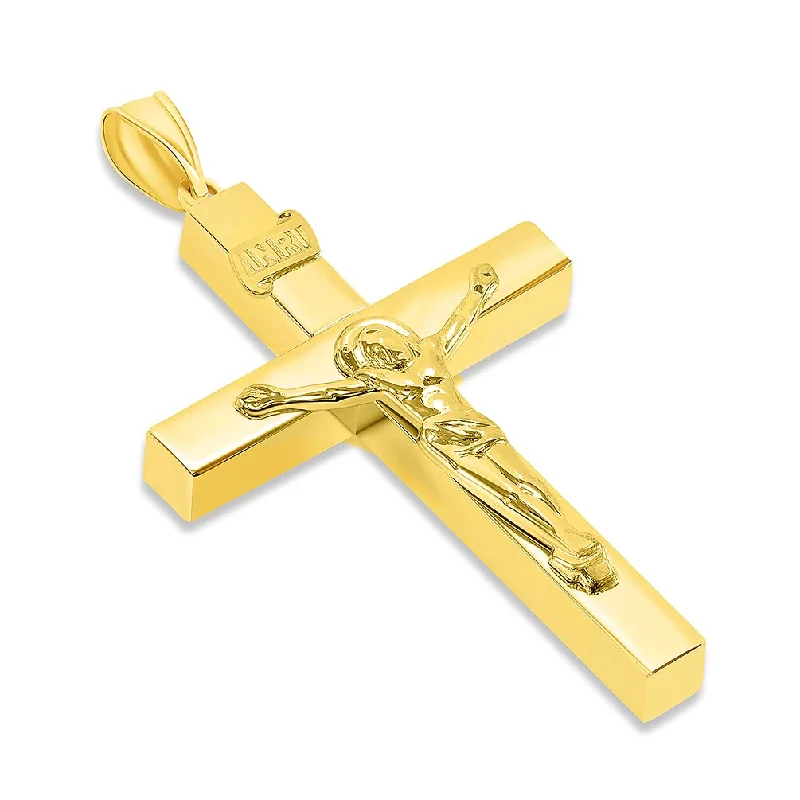 14k Yellow Gold Gold 4mm Thick INRI Tubular Crucifix Cross Pendant (46 x 25.5mm)