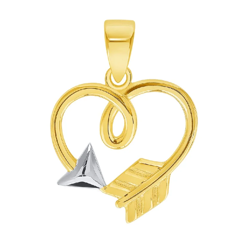 14k Yellow Gold Heart Shaped Arrow Pendant