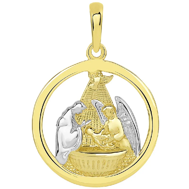 14k Yellow Gold Polished Two Tone Open Round Holy Spirit Baptism Christening Pendant