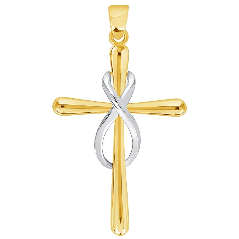 14k Yellow Gold Vertical Infinity Eternity Religious Cross Pendant