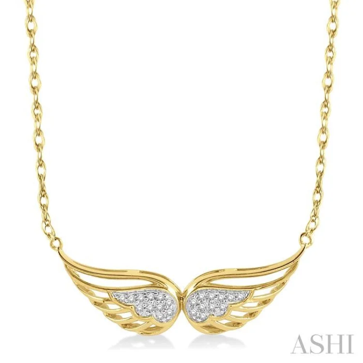 1/20 ctw Angel Wing Round Cut Diamond Necklace in 10K Yellow Gold