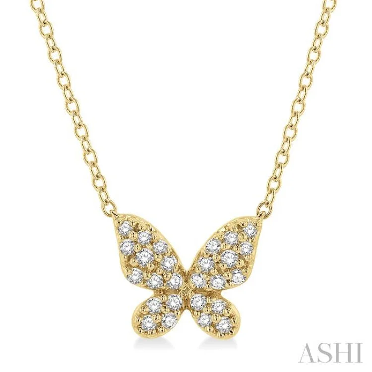 1/6 ctw Butterfly Motif Round Cut Diamond Petite Fashion Pendant With Chain in 14K Yellow Gold