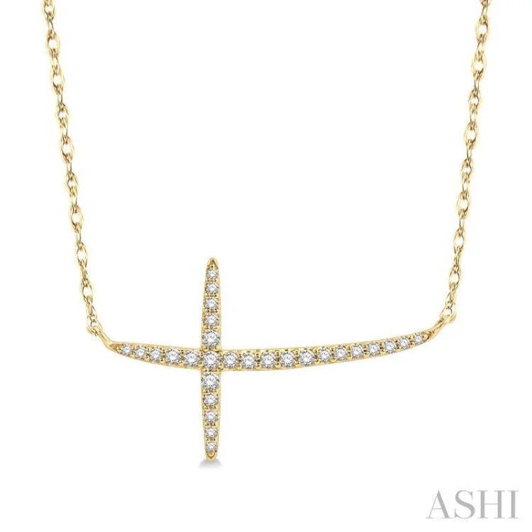 1/6 ctw Cross Round Cut Diamond Necklace in 10K Yellow Gold