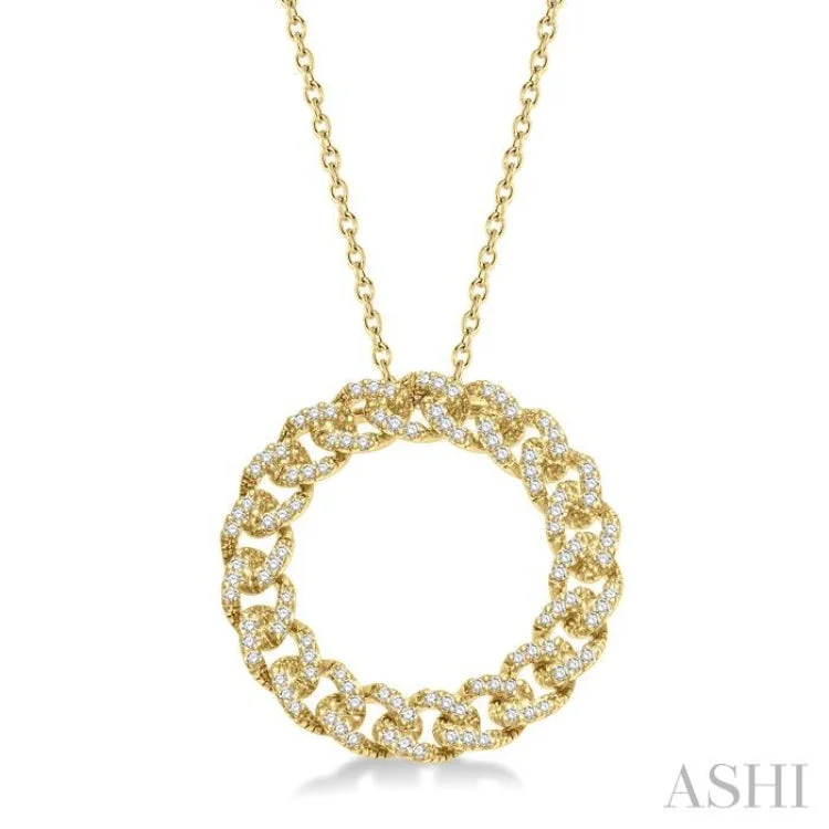 1/3 Ctw Round Cut Diamond Circular Curb & Cuban Pendant with Chain in 14K Yellow Gold