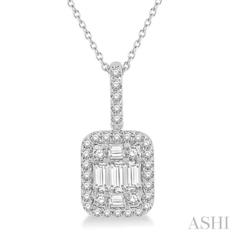 3/4 Ctw Baguette & Round Cut Fusion Diamond Pendant in 14K White Gold