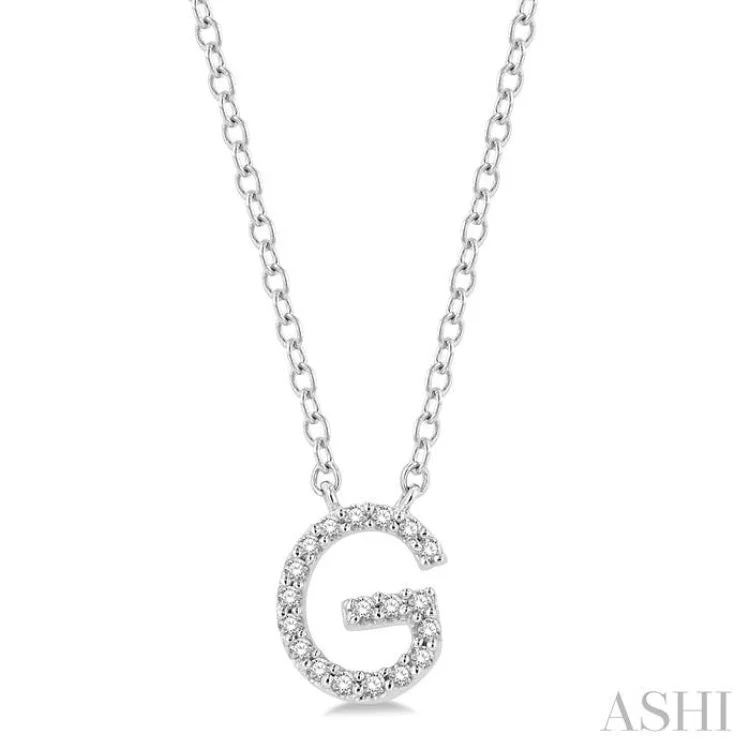 1/20 ctw Initial 'G' Round Cut Diamond Pendant With Chain in 14K White Gold