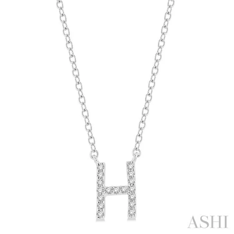 1/20 ctw Initial 'H' Round Cut Diamond Pendant With Chain in 14K White Gold