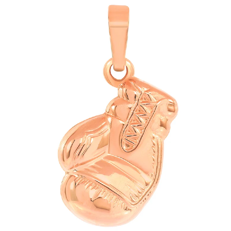 High Polish 14k Rose Gold 3D Single Boxing Glove Charm Sports Pendant