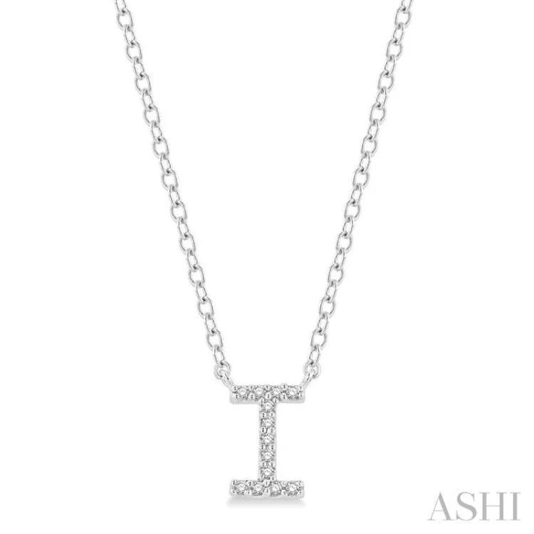 1/20 ctw Initial 'I' Round Cut Diamond Pendant With Chain in 14K White Gold