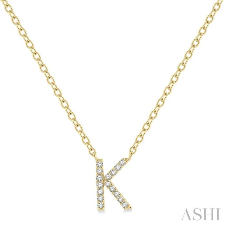 1/20 ctw Initial 'K' Round Cut Diamond Pendant With Chain in 14K Yellow Gold