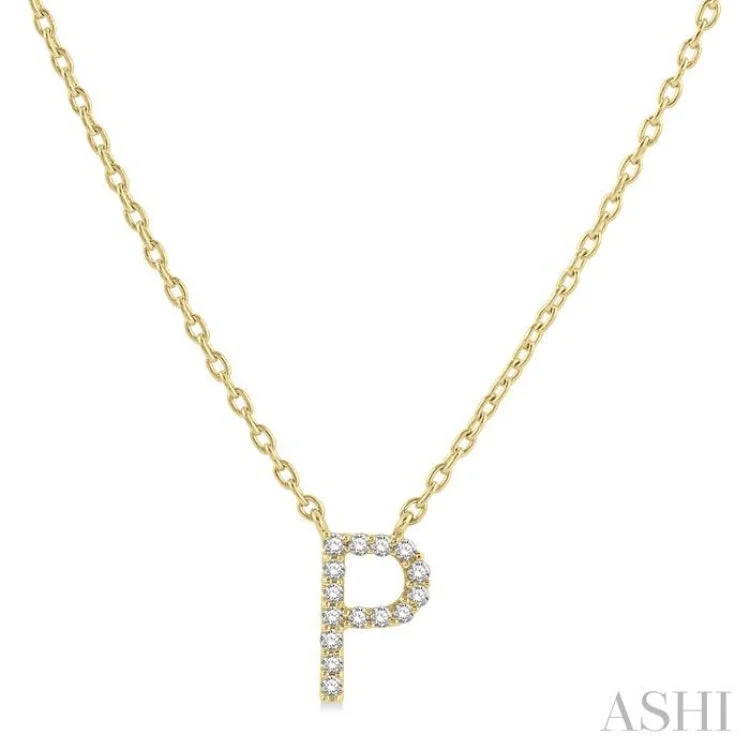 1/20 ctw Initial 'P' Round Cut Diamond Pendant With Chain in 14K Yellow Gold