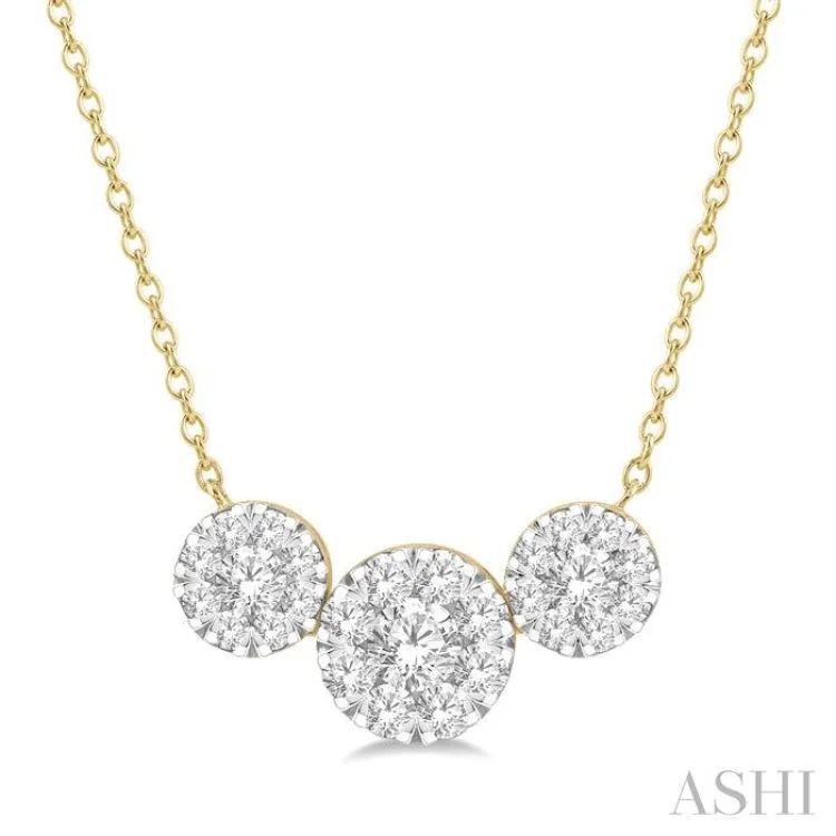 2 Ctw Triple Circle Lovebright Round Cut Diamond Necklace in 14K Yellow and White Gold