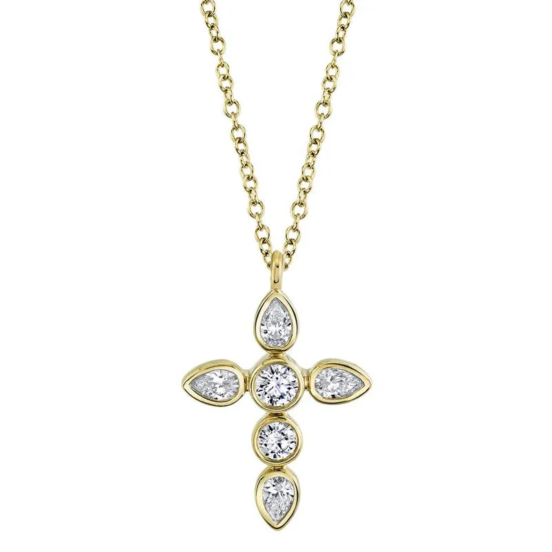 Pear and Round Diamond Bezel Cross