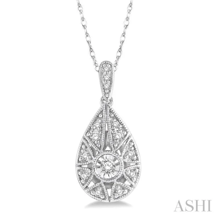 1/8 ctw Lattice Pear Shape Round Cut Diamond Pendant in 10K White Gold