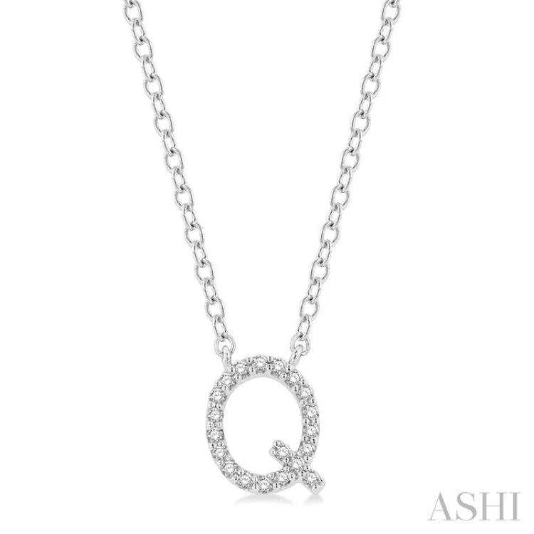 1/20 ctw Initial 'Q' Round Cut Diamond Pendant With Chain in 14K White Gold