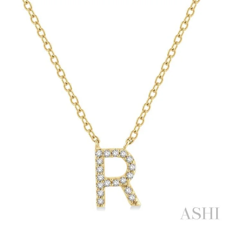 1/20 ctw Initial 'R' Round Cut Diamond Pendant With Chain in 14K Yellow Gold