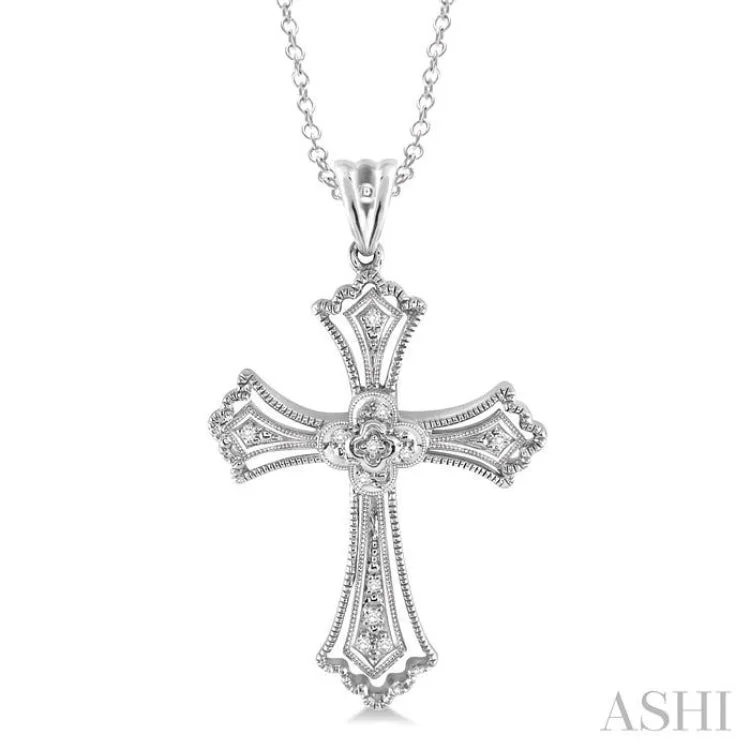 1/20 Ctw Single Cut Diamond Cross Pendant in Sterling Silver with Chain