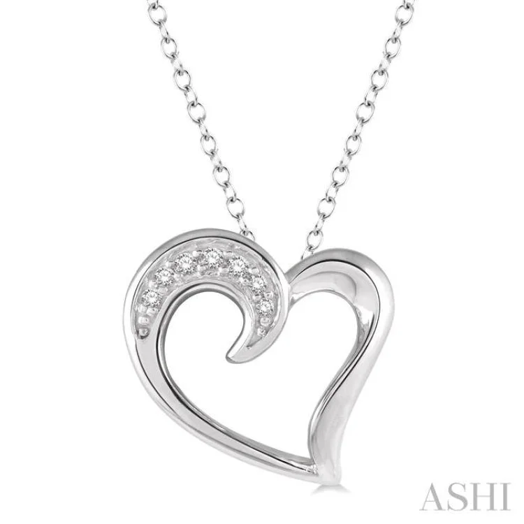 1/50 ctw Hollow Center Heart Charm Round Cut Diamond Pendant With Chain in Sterling Silver