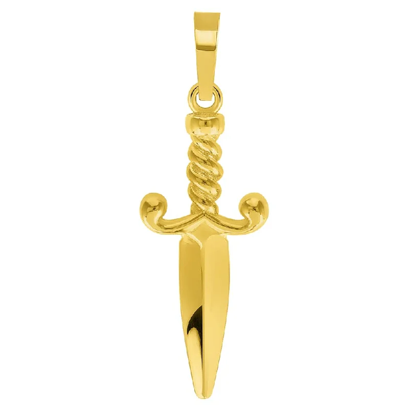 Solid 14k Yellow Gold 3D Dagger Knife Pendant