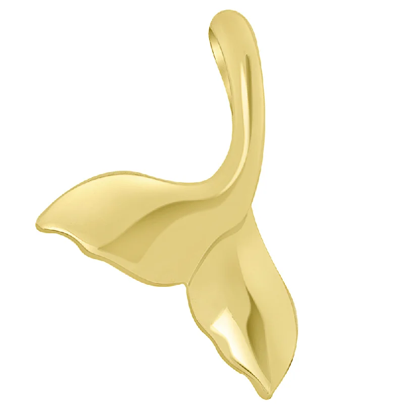 Solid 14k Yellow Gold Classic Curved Whale's Tail Pendant