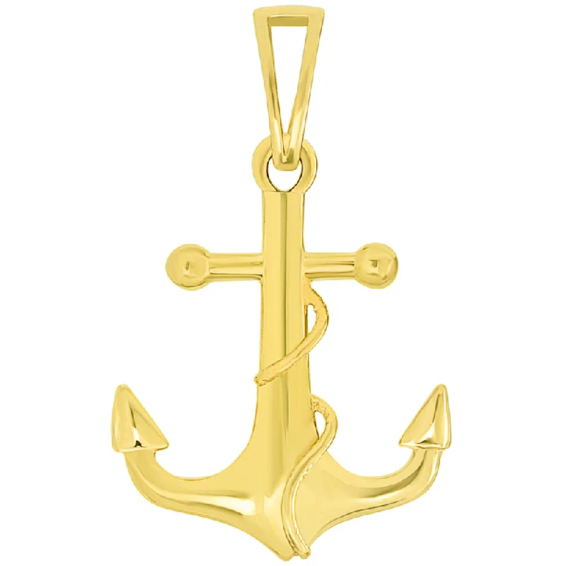 Solid 14k Yellow Gold Maritime Anchor with Rope Pendant