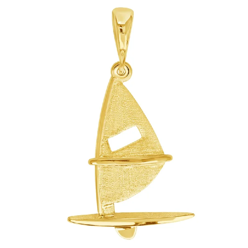 Solid 14k Yellow Gold Sailing Sailboard Windsurfing Pendant