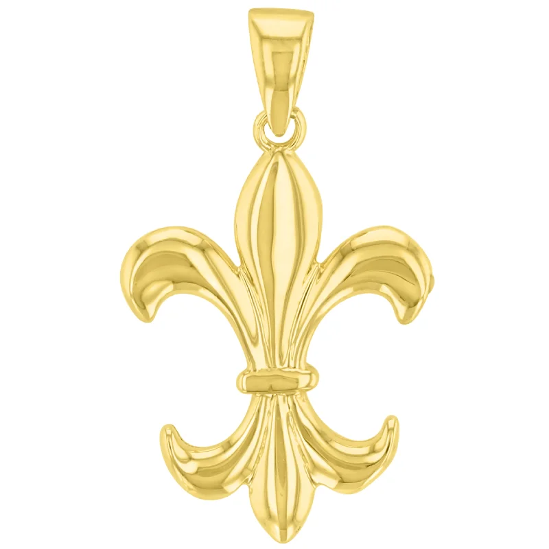 Solid 14K Yellow Gold Simple Fleur de Lis Charm Pendant