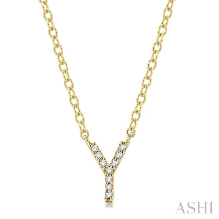 1/20 ctw Initial 'Y' Round Cut Diamond Pendant With Chain in 14K Yellow Gold