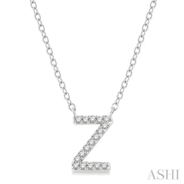 1/20 ctw Initial 'Z' Round Cut Diamond Pendant With Chain in 14K White Gold