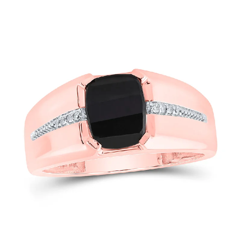 10kt Rose Gold Mens Cushion Onyx Diamond Band Ring 2 Cttw