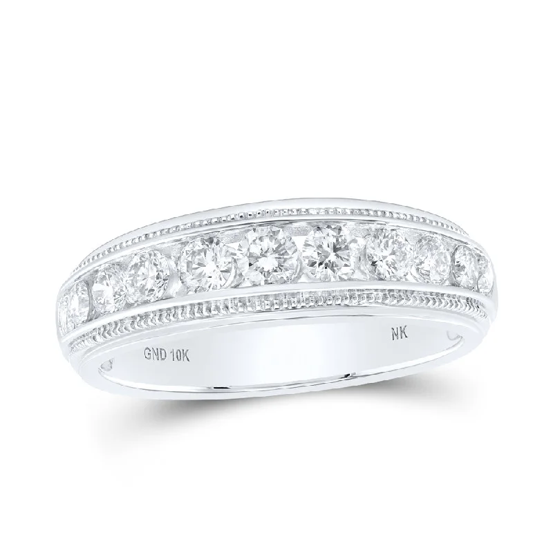 10kt White Gold Mens Round Diamond Band Ring 1 Cttw