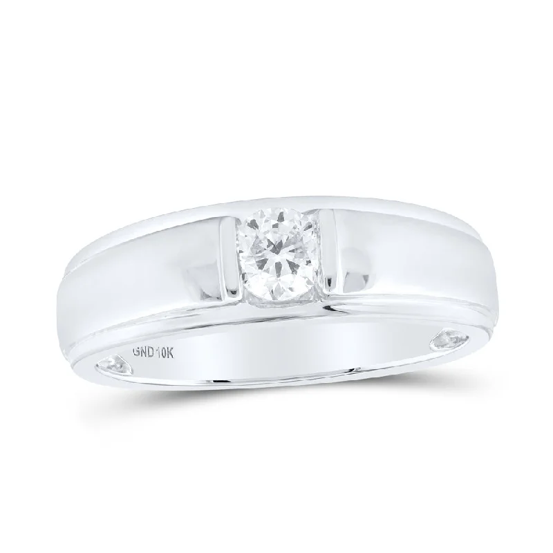 10kt White Gold Mens Round Diamond Solitaire Band Ring 1/2 Cttw