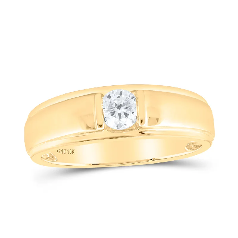 10kt Yellow Gold Mens Round Diamond Solitaire Band Ring 1/2 Cttw