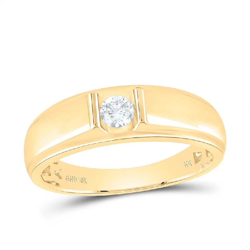 10kt Yellow Gold Mens Round Diamond Solitaire Band Ring 1/4 Cttw