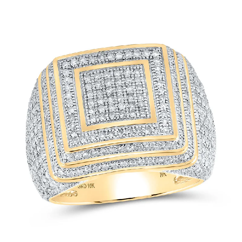 10kt Yellow Gold Mens Round Diamond Square Ring 1-7/8 Cttw