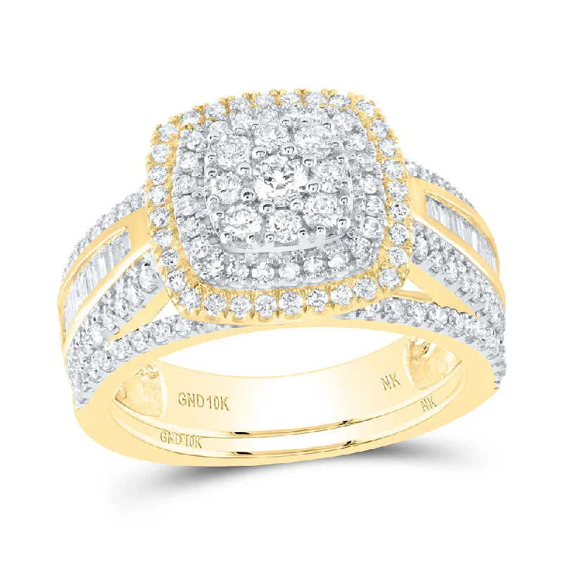 10kt Yellow Gold Round Diamond Bridal Wedding Ring Band Set 1-1/4 Cttw