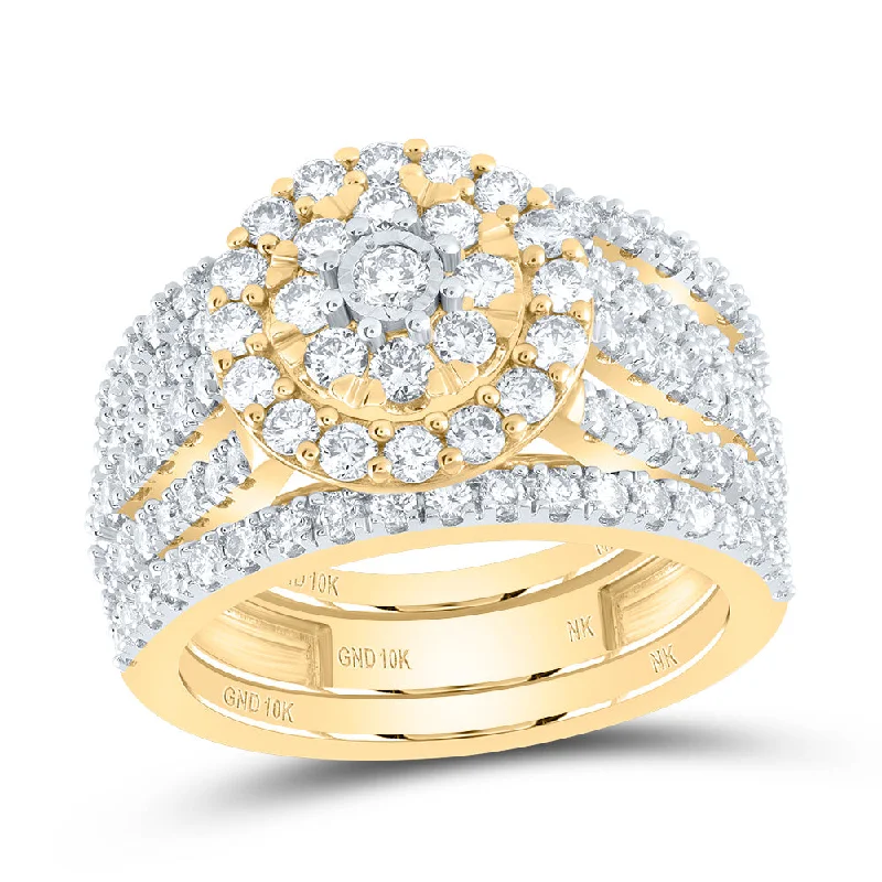 10kt Yellow Gold Round Diamond Bridal Wedding Ring Band Set 1-7/8 Cttw