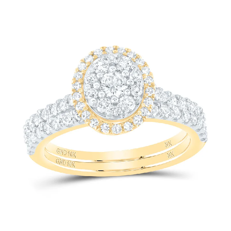 10kt Yellow Gold Round Diamond Bridal Wedding Ring Band Set 1 Cttw