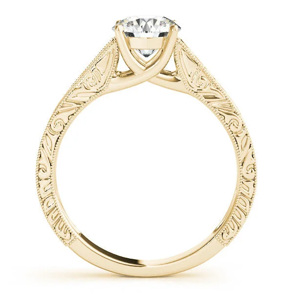 14k Gold Round Sculptural Solitaire Engagement Ring