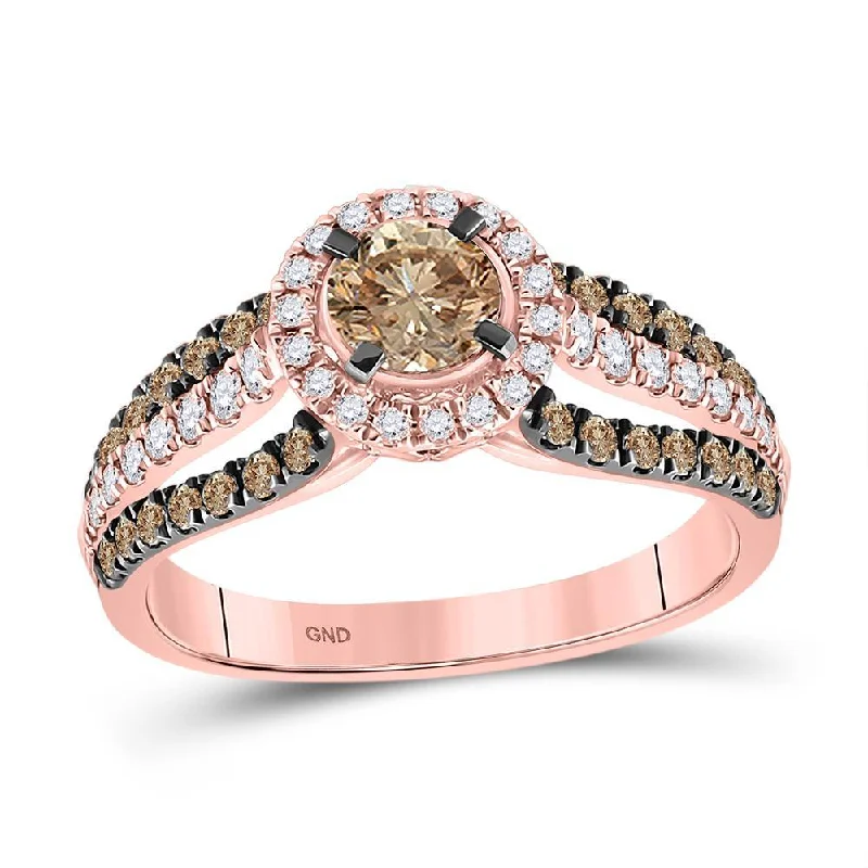 14kt Rose Gold Round Brown Diamond Solitaire Bridal Wedding Engagement Ring 1-1/3 Cttw