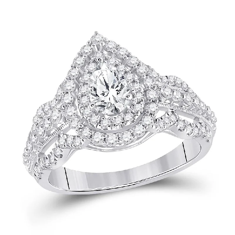 14kt White Gold Pear Diamond Solitaire Bridal Wedding Engagement Ring 1-1/3 Cttw