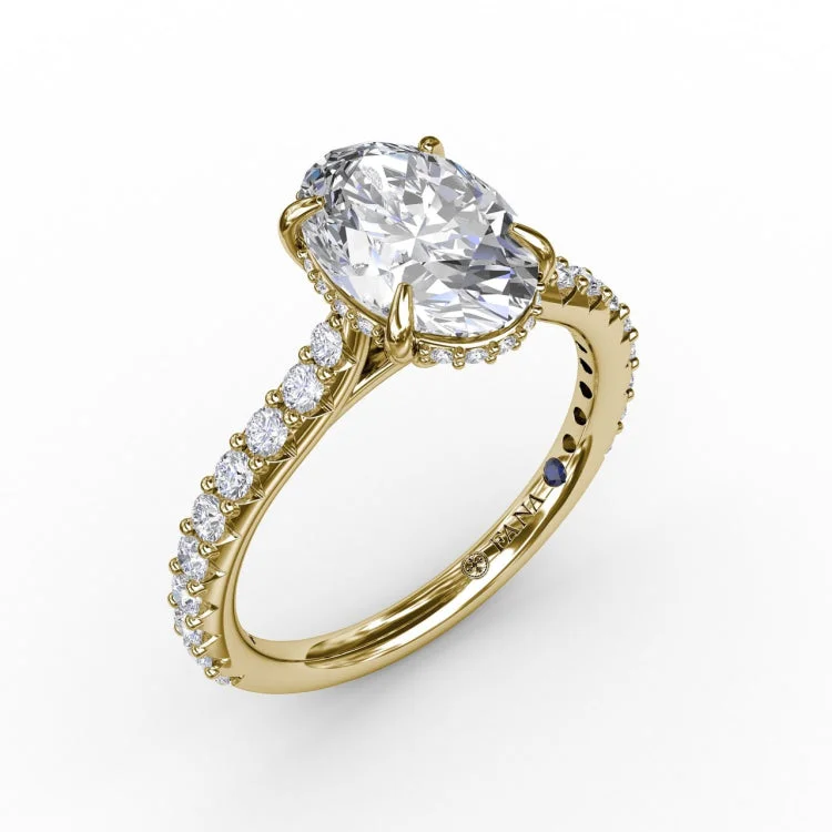 Classic Oval Diamond Solitaire Engagement Ring With Hidden PavÃ© Halo