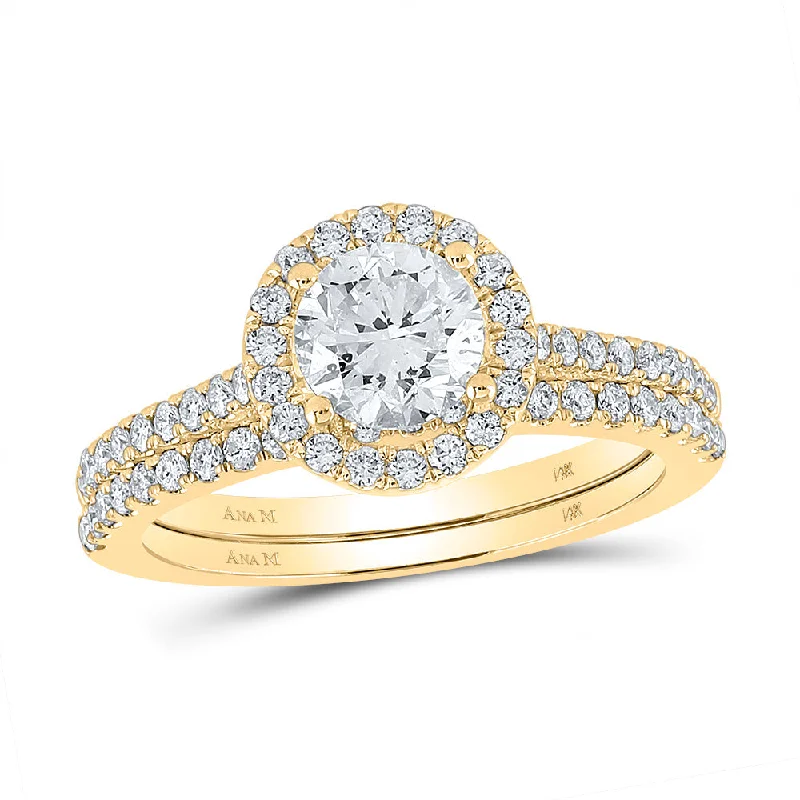 14kt Yellow Gold Round Diamond Bridal Wedding Ring Band Set 1-1/2 Cttw