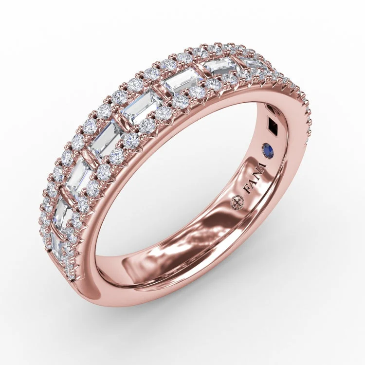 Three-Row Round and Baguette Diamond Band