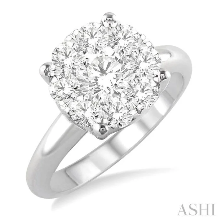 1 1/2 Ctw Lovebright Round Cut Diamond Ring in 14K White Gold