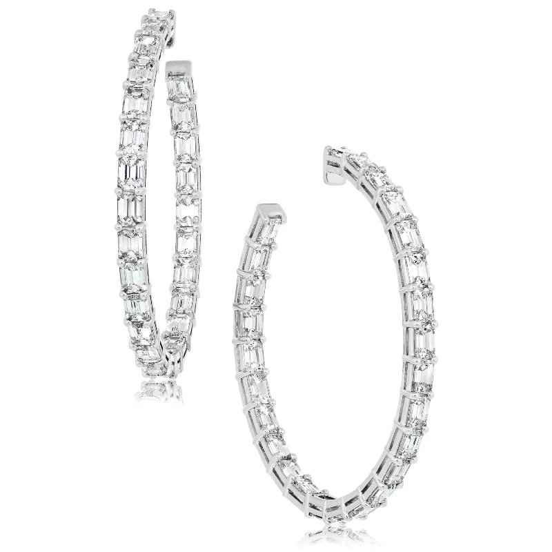 11.19 Carat Emerald Cut Diamond Inside Outside Hoop Earrings