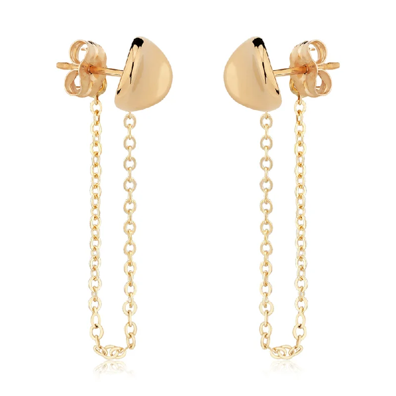 14k Disk with Chain Drop Earrings