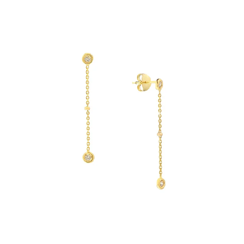 14k Drop Earrings with Diamond Bezels & Beads